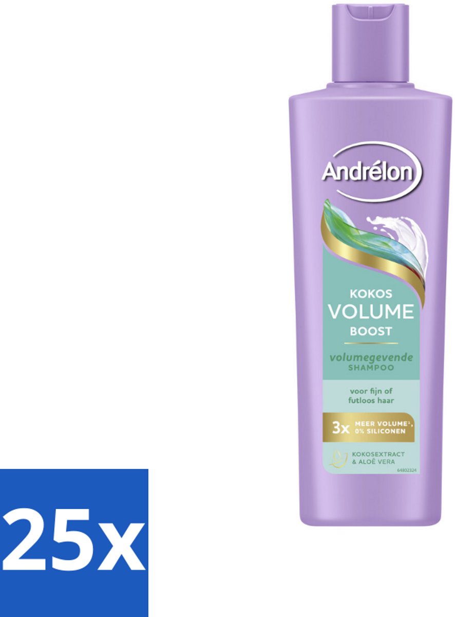 25 x Andrélon – Shampoo – Volume Boost – 250 ml - Haar Volume - Fijn Haar - Futloos Haar - Kokos Shampoo - Aloë Vera Shampoo
