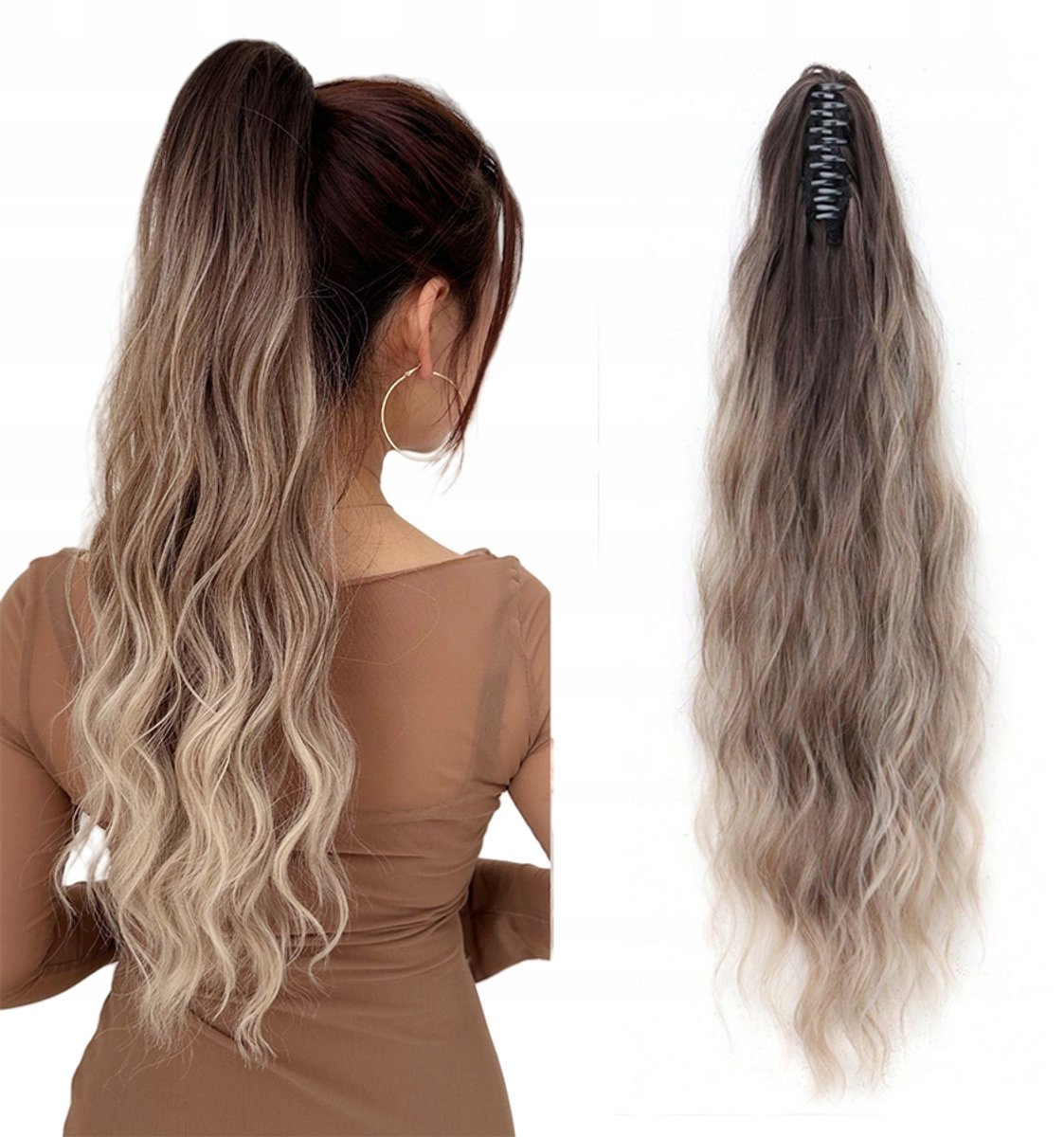 Krullende Paardenstaart 65cm Ombre Bruin Synthetisch Haarstuk