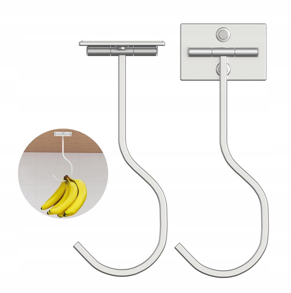 Zelfklevende Keukenhaak voor Bananen - Set van 2 - Zilver