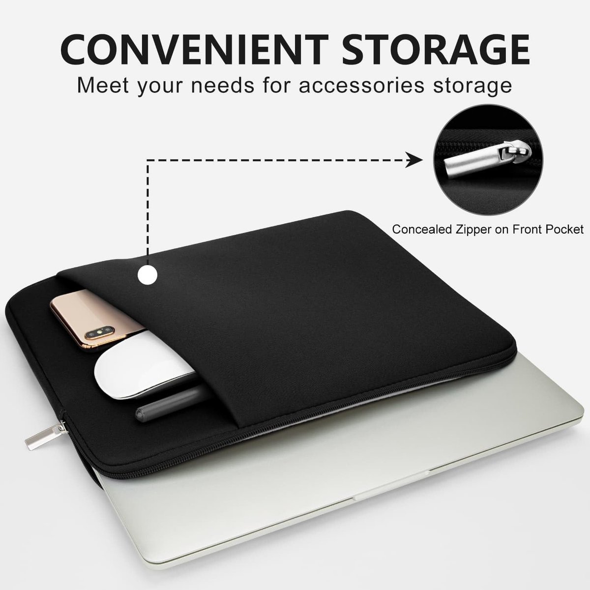 Laptophoes 15,3 inch - Zwart - 15-16 Inch - Schokbestendige Gewatteerde Polyester Laptoptas - Voor 15-16 Inch Laptops