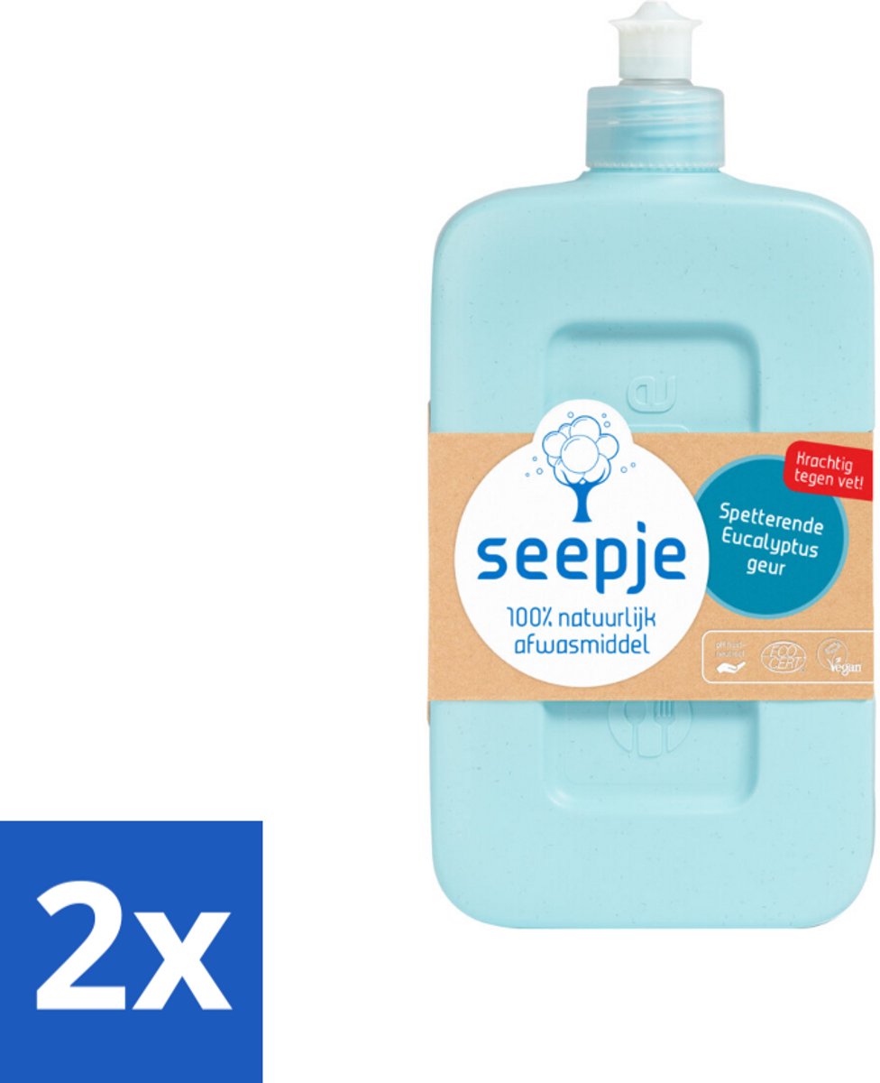 Seepje - Afwasmiddel - Verfrissend & Zacht voor de Handen - Spetterende Eucalyptus - 500 ml - Voordeelverpakking - 2 stuks
