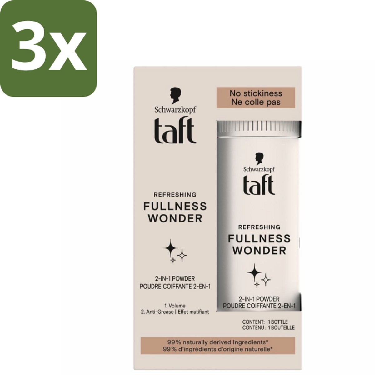 Taft - Refreshing Fullness Wonder - Volumepoeder - Volume & Anti-Grease - 10 gr - Bulkverpakking - 3 stuks