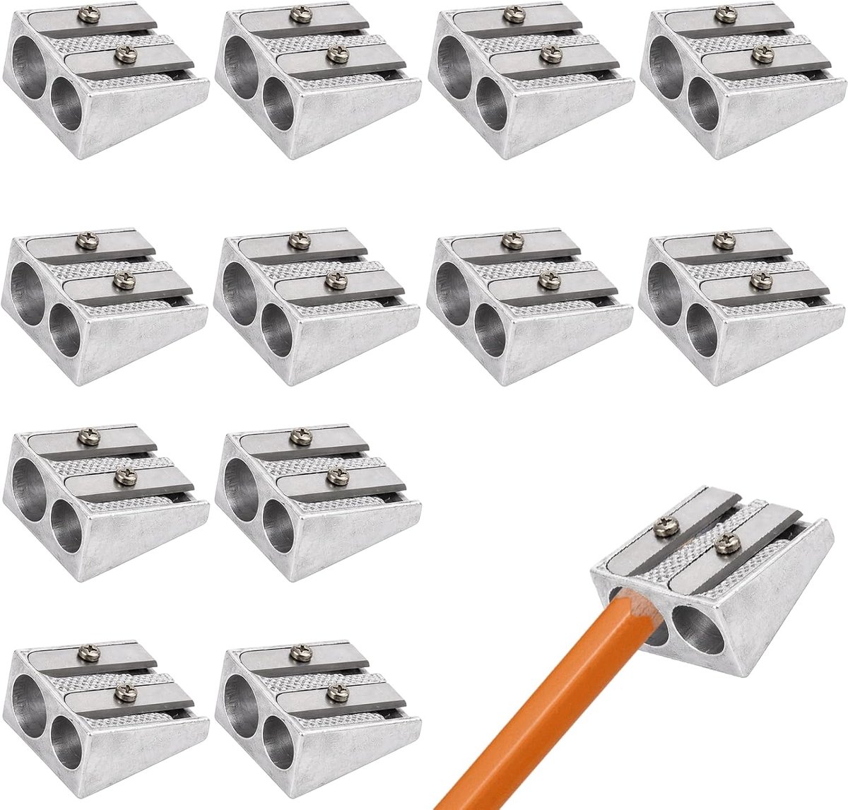 Puntenslijper 12 Stuks - Dubbel Gat Ontwerp - Robuuste Metaalconstructie - Ideaal voor Thuis en Op School - ShopVlot