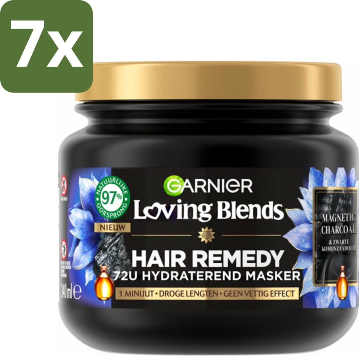Garnier - Loving Blends Magnetic Charcoal - Haarmasker - Droge Lengtes - 340 ml - Bulkverpakking - 7 stuks