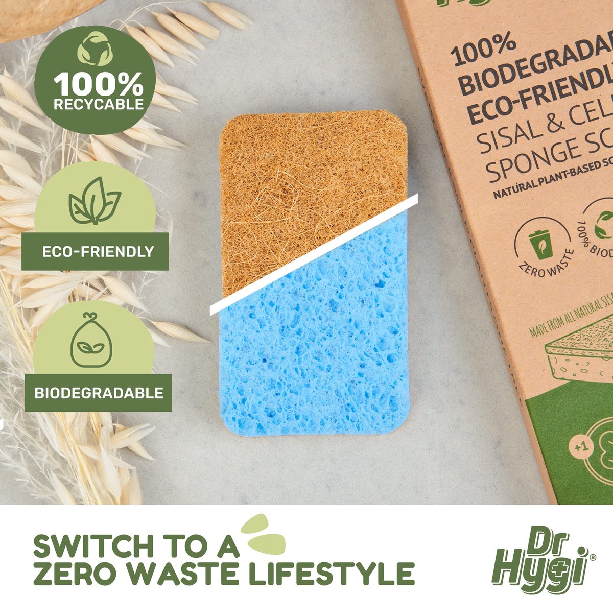 Afwassponsen 4-pack Eco Set - Natuurlijke sisal en cellulose - 100% biologisch afbreekbaar - Duurzaam schoonmaken - ShopVlot