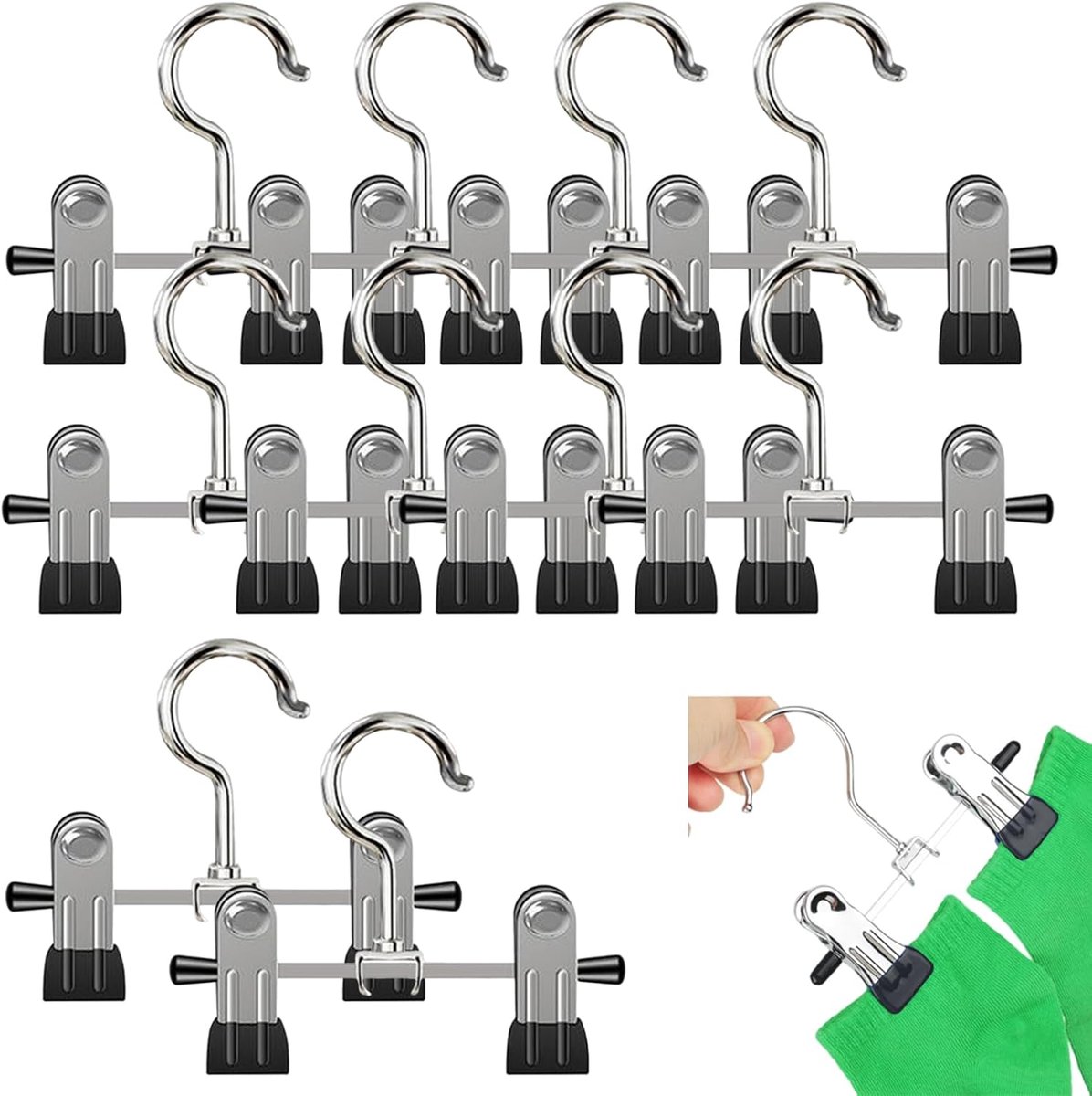 Klemhaken set van 10 - metalen clips met haken - dubbel verstelbaar - ShopVlot