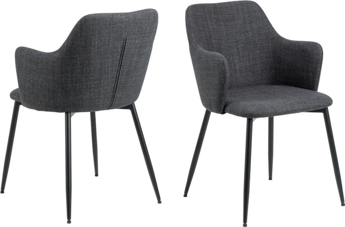 Eetkamerstoel Donkergrijs - Incl. Armleuning - 58,5x55x84,5cm - Set van 2