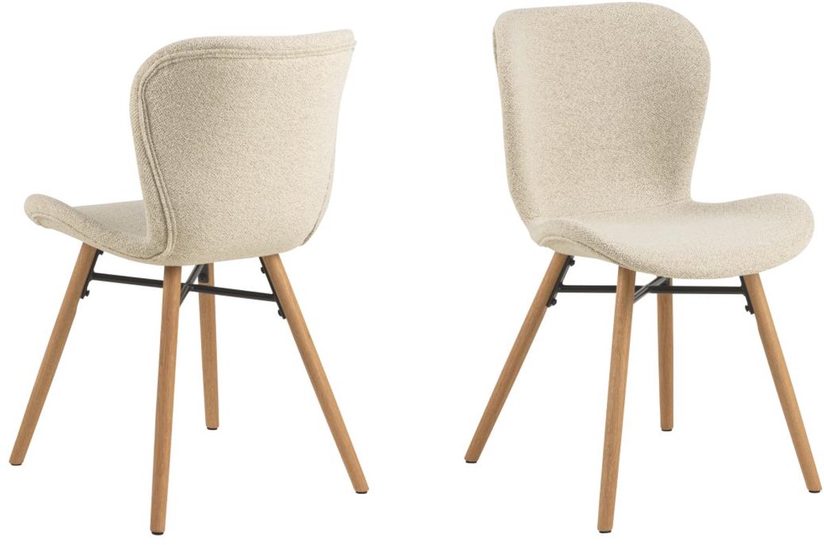 Giga Living Eetkamerstoel Zaria - Beige - Stof & Eikenhout - Set van 2