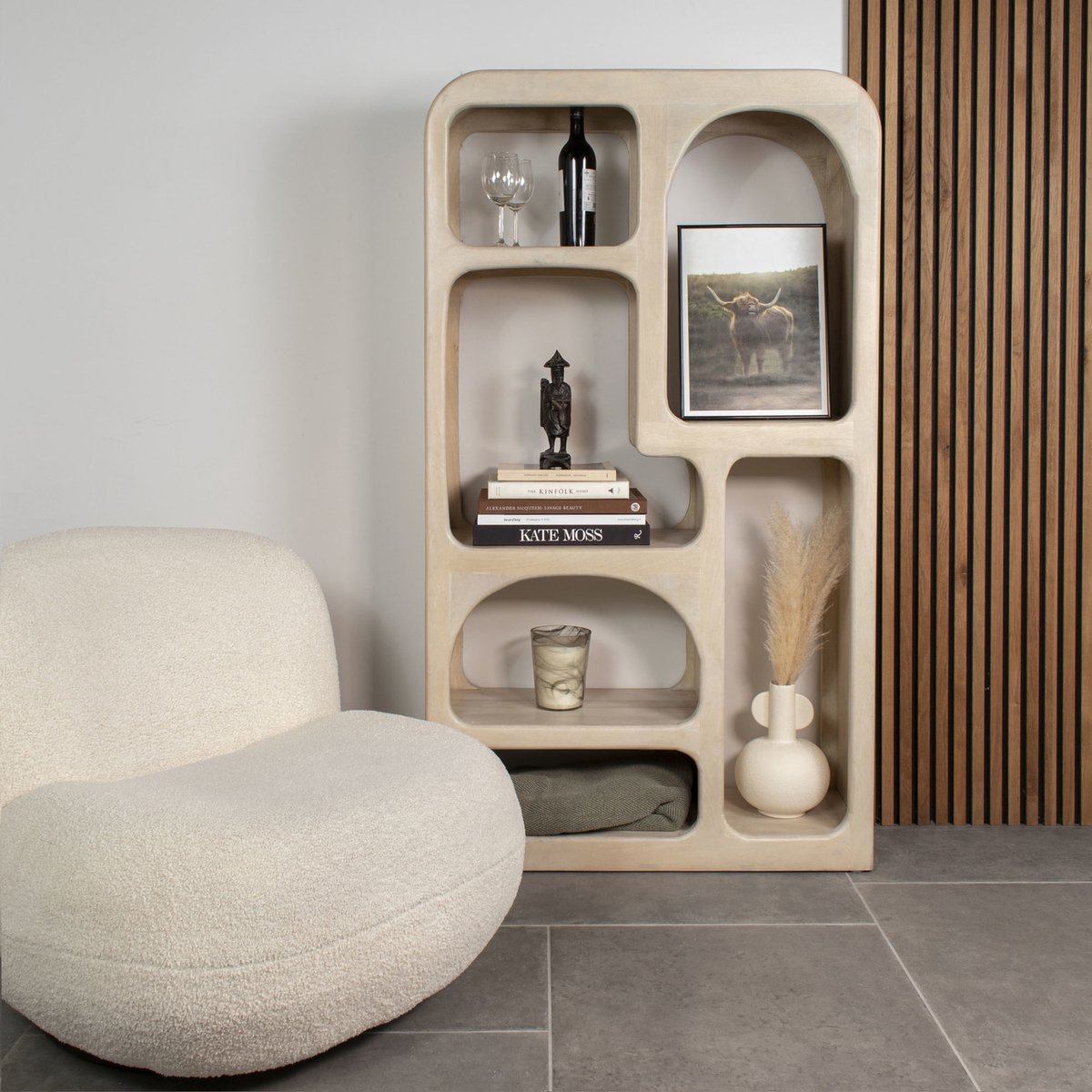 Giga Meubel Vakkenkast Yuki - Mangohout - Beige - 90x34x161cm