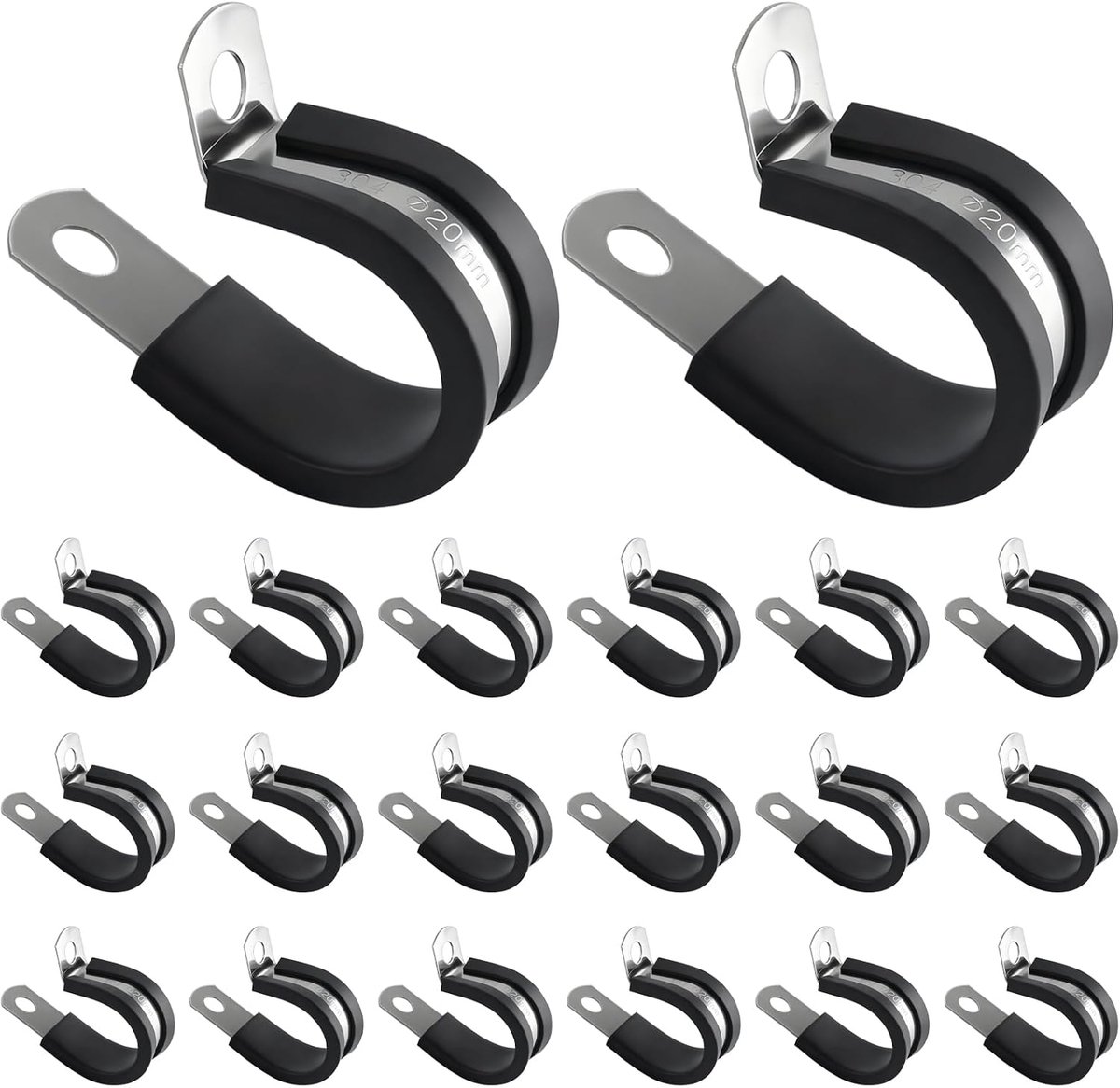 Kabelclips 20 stuks - 304 roestvrij staal - met rubberen inzet - eenvoudig te installeren - ShopVlot