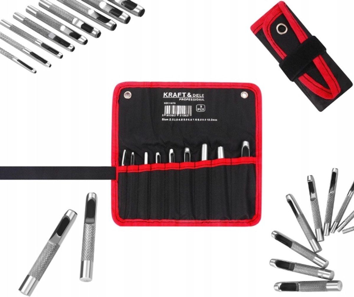 9-delige Ronde Ponsen Set met Etui - Koolstofstaal
