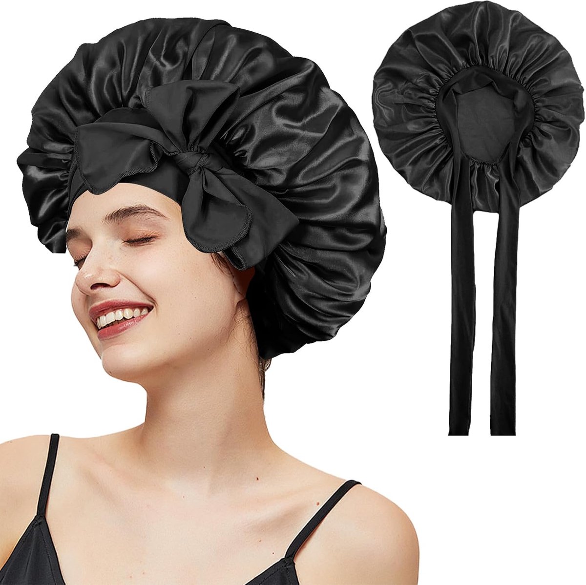Silk cap for sleeping, black sleep cap, silk bonnet, hair protection, satin hair cap for women, silk cloth, hair cap - ShopVlot