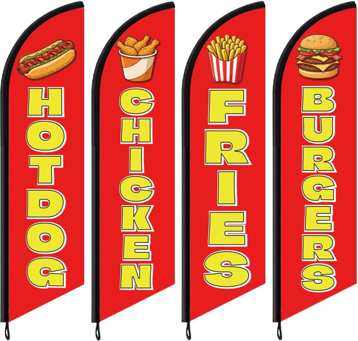 arricraft 4pcs Advertising Feather Flag, Fast Food Theme Pattern Welcome Festival Door Banner Flag with One-Sided - ShopVlot