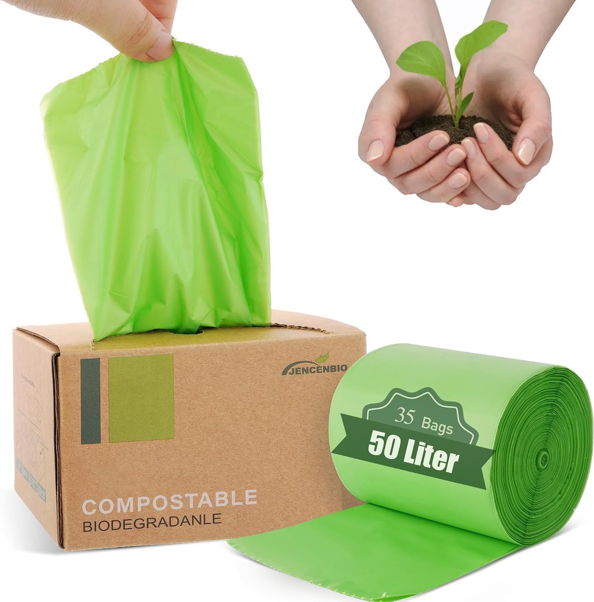 JENCENBIO Composteerbare vuilniszakken, 50 liter, extra dik 28 µm, biologische vuilniszakken, OK Compost Home - ShopVlot