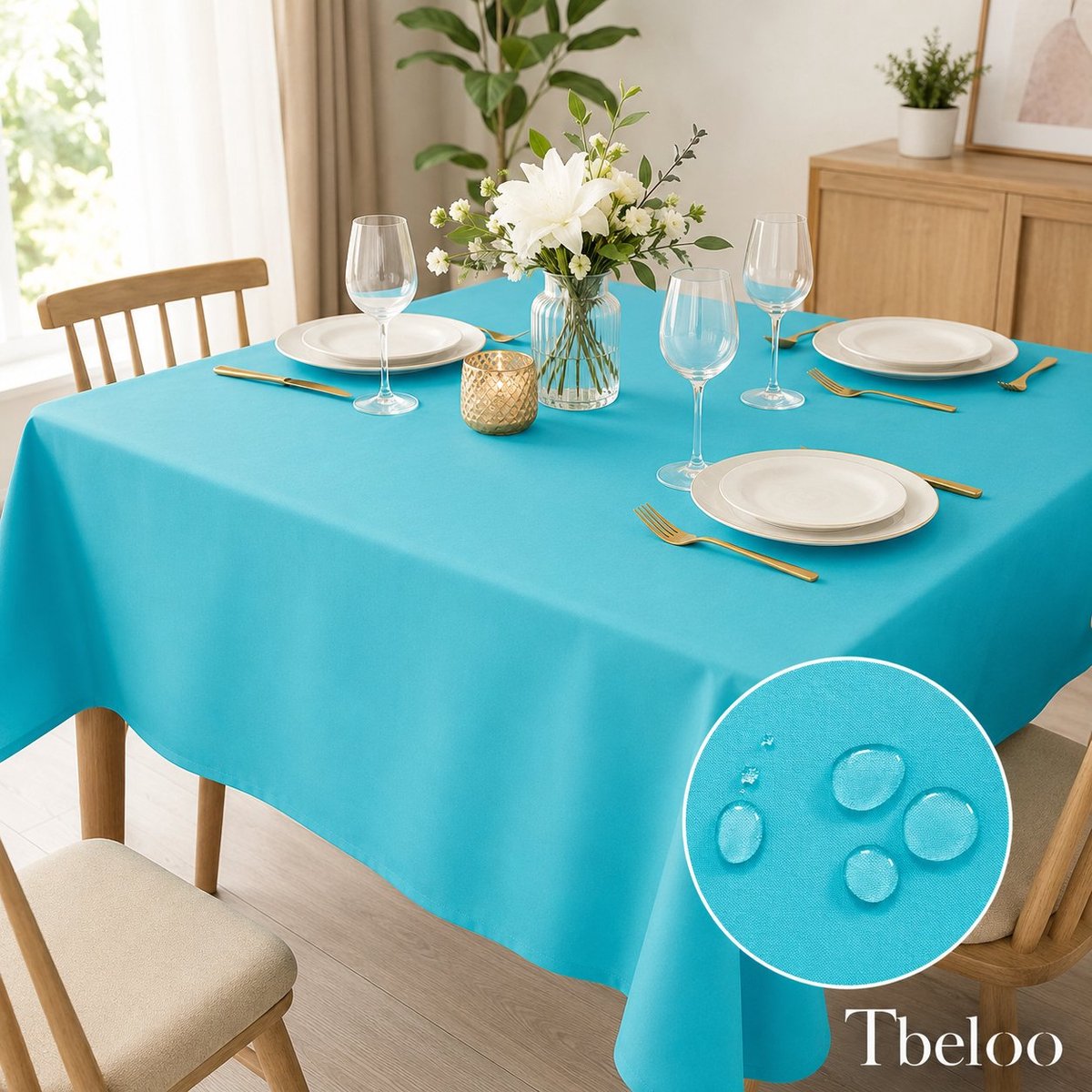Tbeloo Aqua Blauw Tafelkleed - Waterdicht en Afwasbaar - 140 x 200 cm - Voor Eetkamer, Tuin, Feest en Bruiloft