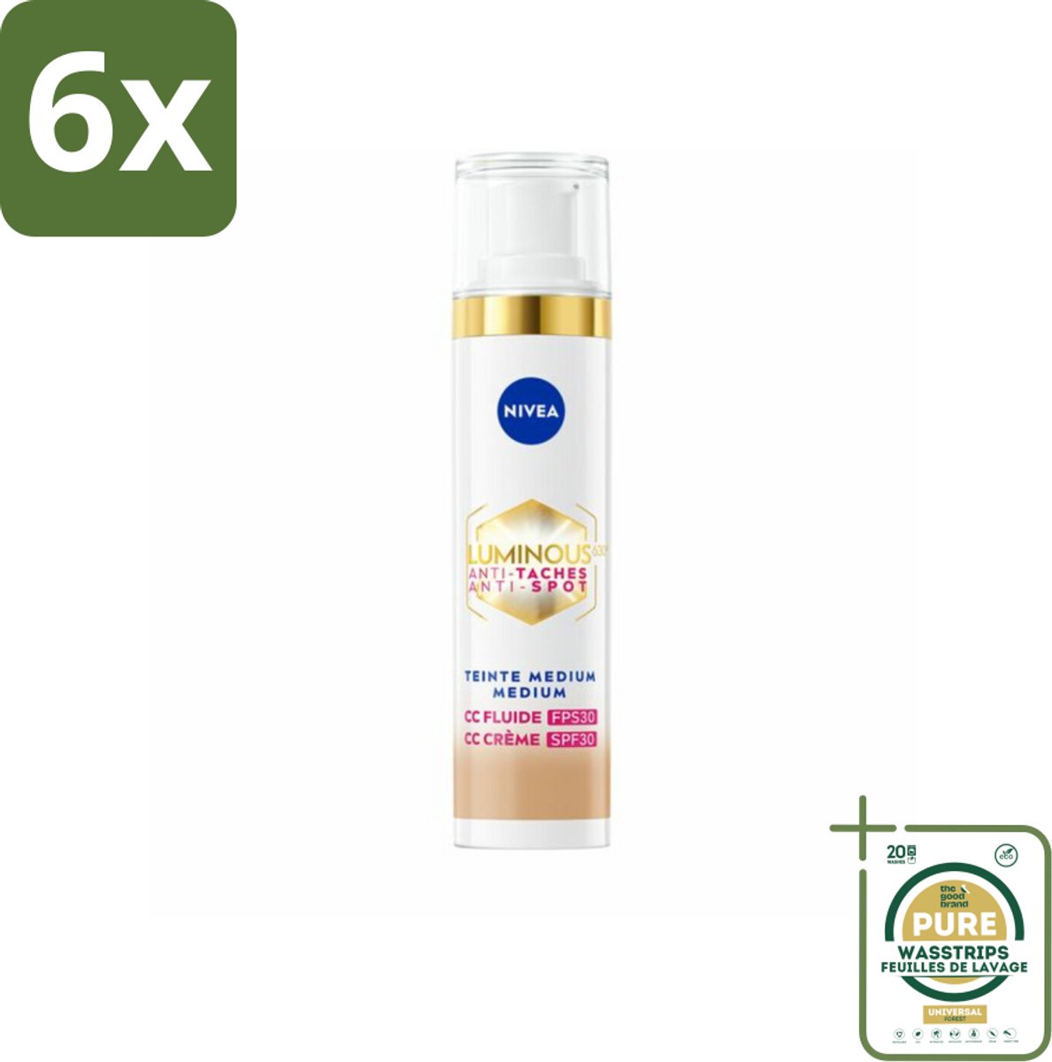 NIVEA - Cellular LUMINOUS630 CC Crème Medium - Gekleurde Dagcrème - Tegen Pigmentvlekken - SPF 30 - 40 ml - Voordeelverpakking - 6 stuks - CC cream - NIVEA Cellular LUMINOUS630