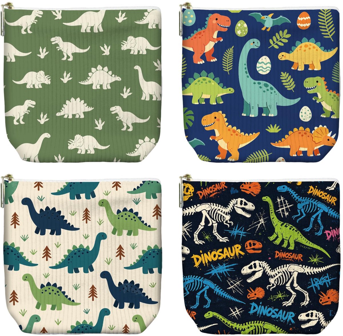 Make-uptasje set van 4 stuks - schattige mini-reistas - cartoon dinosaurussen en fossielen - ideaal voor onderweg - ShopVlot