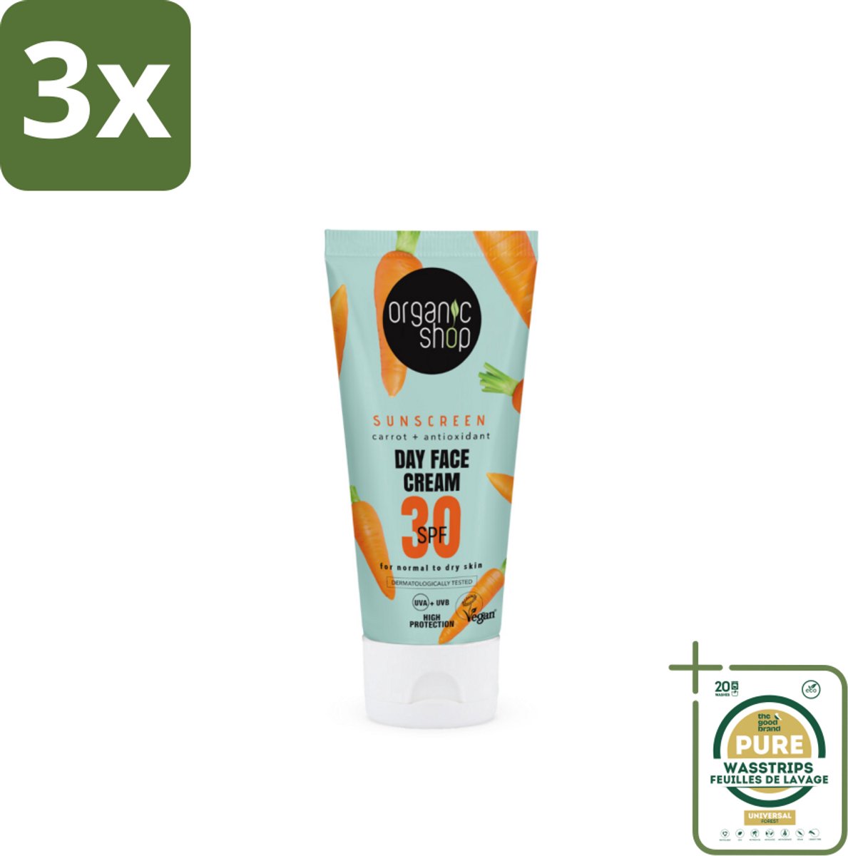 3 x Organic Shop - Zonnebrandcrème Gezicht SPF 30 - Normale Huid - 50 ml - Grootverpakking - Zonnebrandcrème - SPF 30 - Gezichtsbescherming - UVA/UVB Bescherming - Natuurlijke Zonnebrand