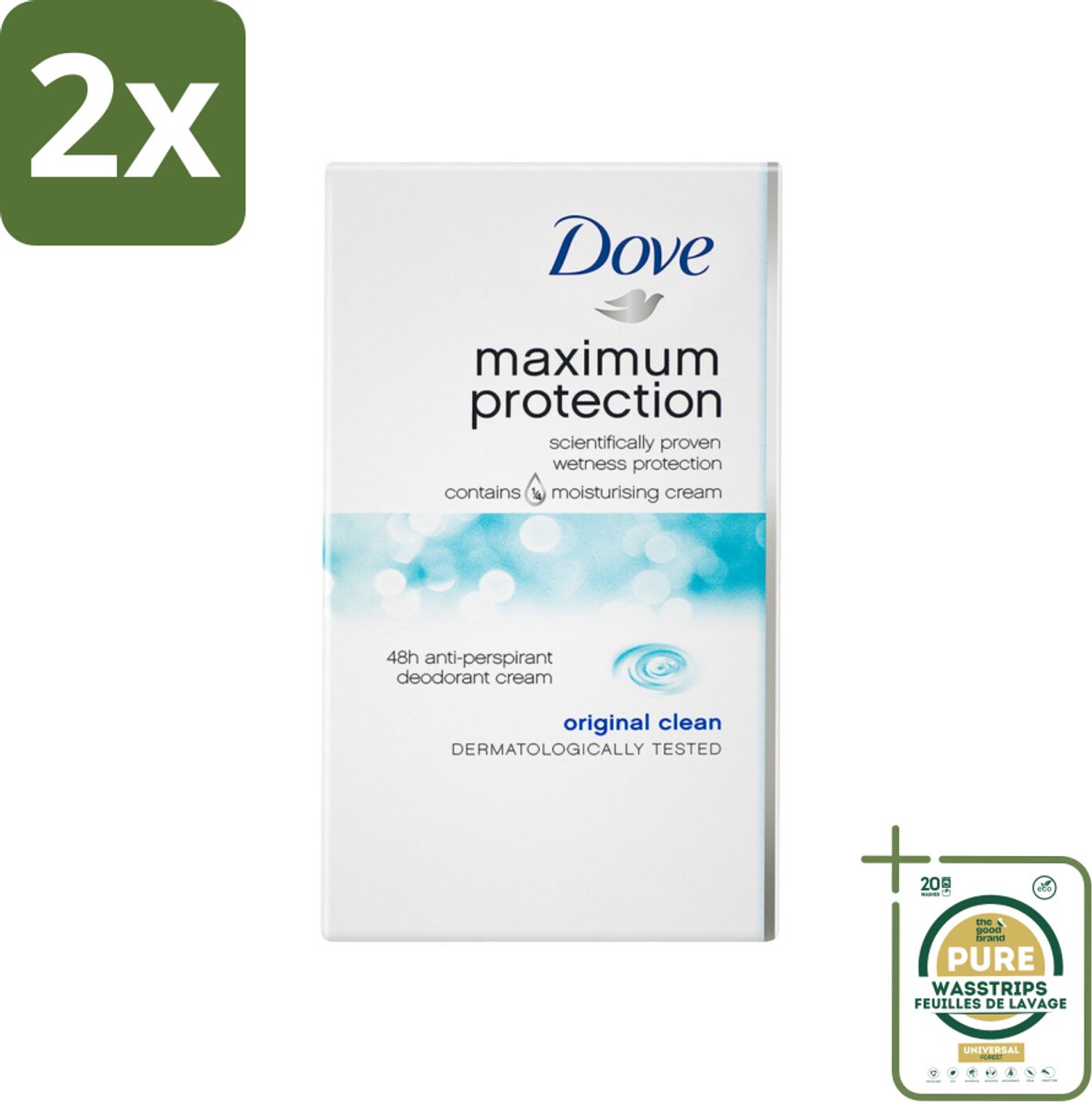 Dove Deodorant Stick - Maximum Protection - Original Clean - 45 ml - Voordeelverpakking - 2 stuks - Dove - Bescherming tegen zweet