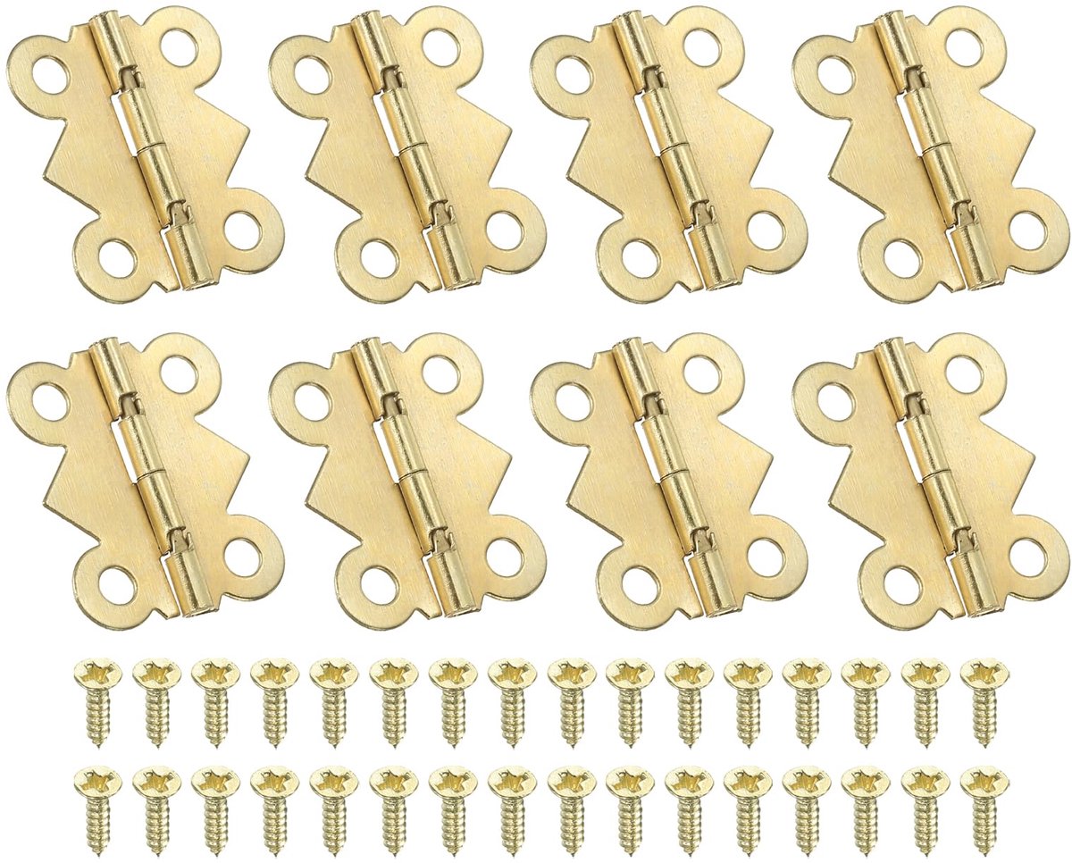 Mini Scharnieren Set - 8 Stuks Klapbare Scharnieren 90 Grad 24x20mm Goud met Schroeven