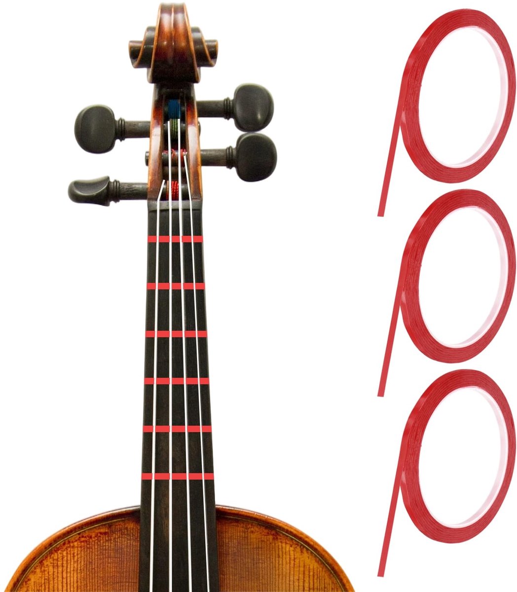 QUARKZMAN 216 voeten, 3 rollen tapes voor viool, 3 mm, rood, PET-lijm, handleiding voor cellofinger, stickers - ShopVlot