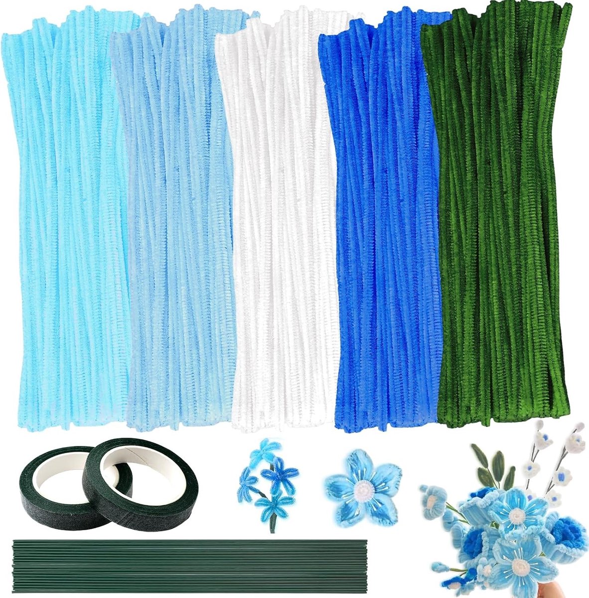 Pipe cleaners - Blauw - 30 cm - Flexibele Chenille Stelen - Voor Knutselen en Decoratie