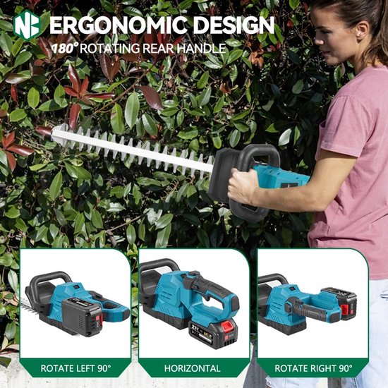 Joorly Heggenschaar - Heggeschaar Electrisch - Heggeschaar met Accu - 53cm Bladlengte - Snijhoek 180° - met 2x Accu's - Digitale display - Blauw — afbeelding 2