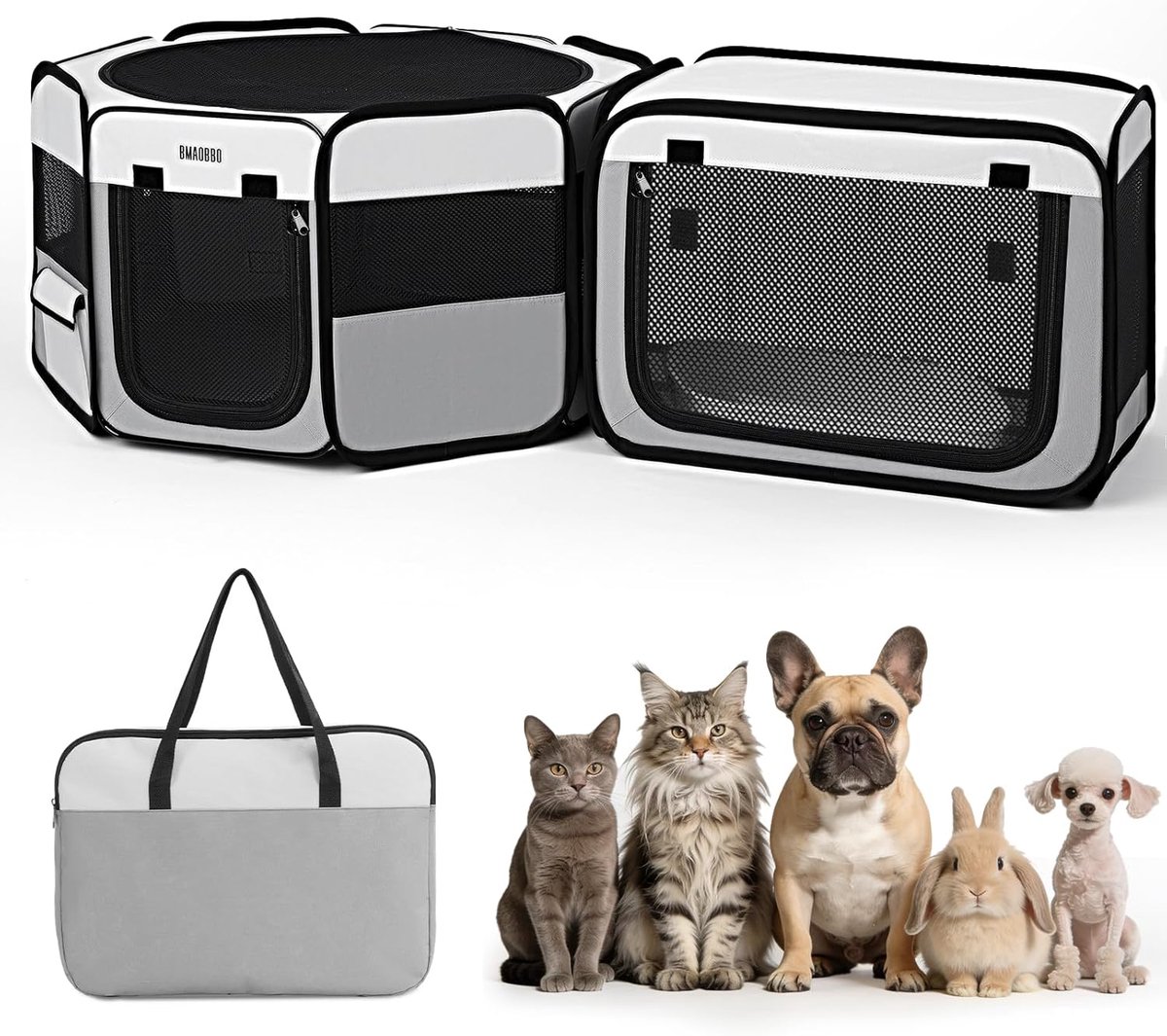 Thijox - 2-in-1 Draagbare Kattenbox 122x66cm met Afneembare Kattenbak, Opklapbare Puppybox voor Katten, Kleine Honden en Konijnen, Inclusief Draagtas