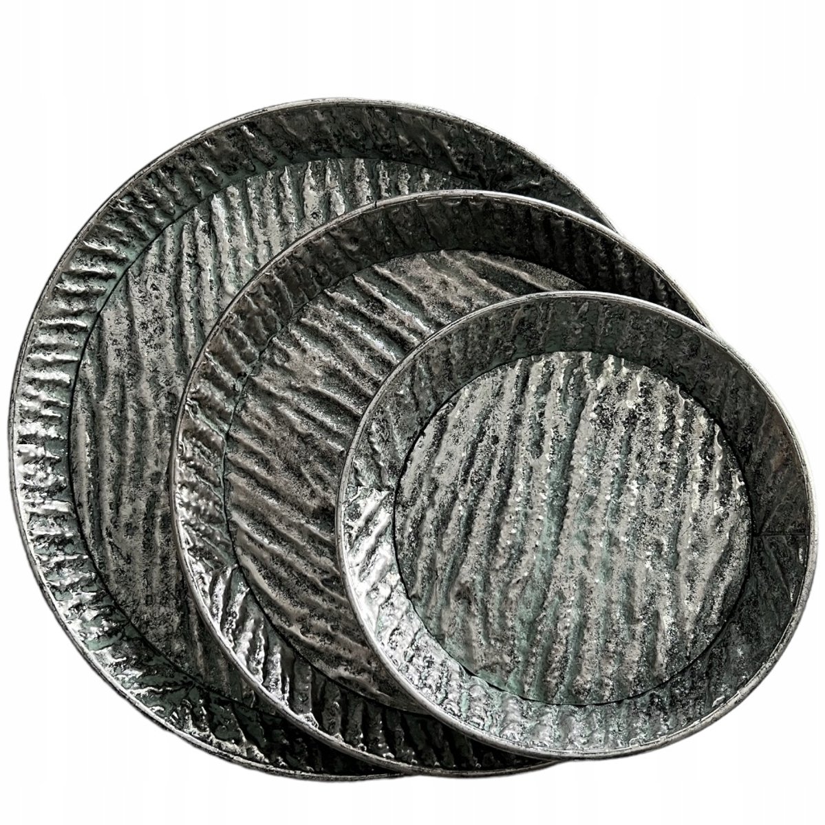 Set van 3 Zilverkleurige Metalen Decoratieve Dienbladen
