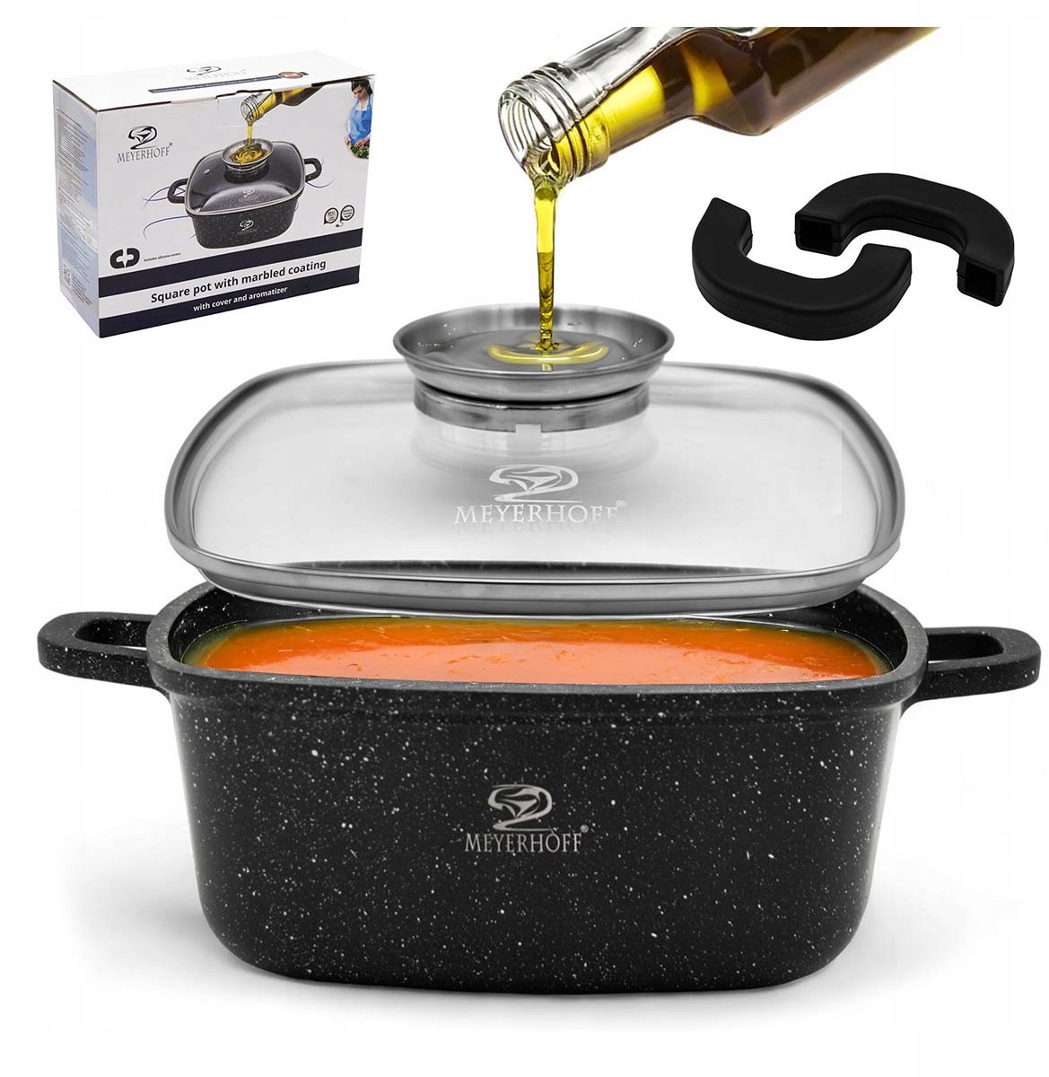 Marmere Vierkante Pan met Deksel en Aromadiffuser 20cm