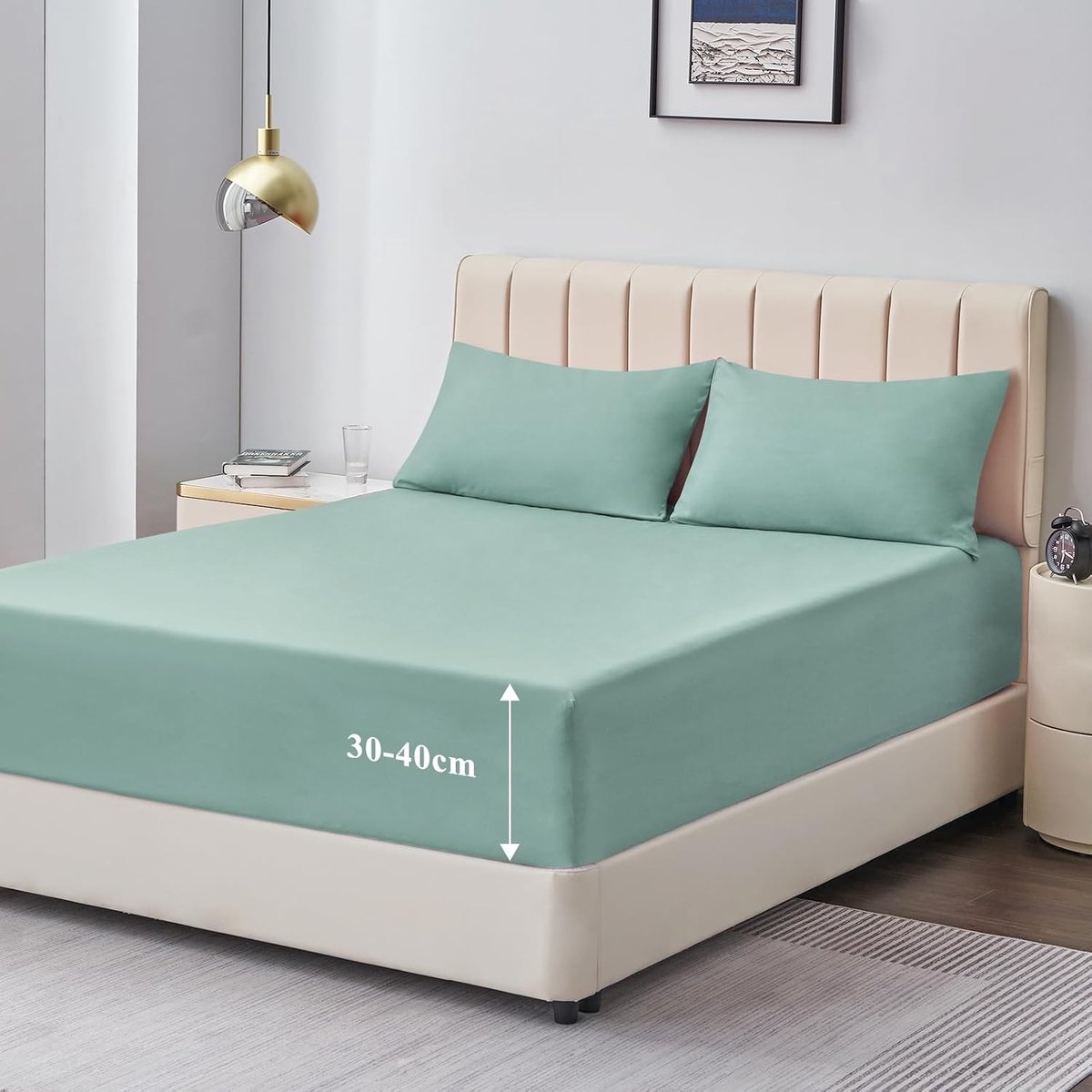 Waterbedden - Hoeslaken - Grijs-groen - 140 x 200 cm - Microvezel met 40 cm Hoekhoogte - Voor Boxspring en Waterbedden