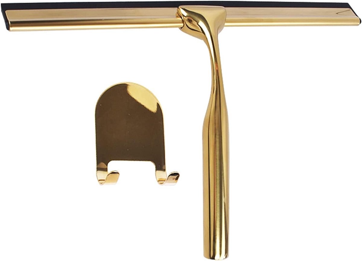 Uitschuifbare douchewisser - Goud - 25 x 16,5 cm - Roestvrijstalen glasreiniger met antislip handvat - Voor badkamer en auto