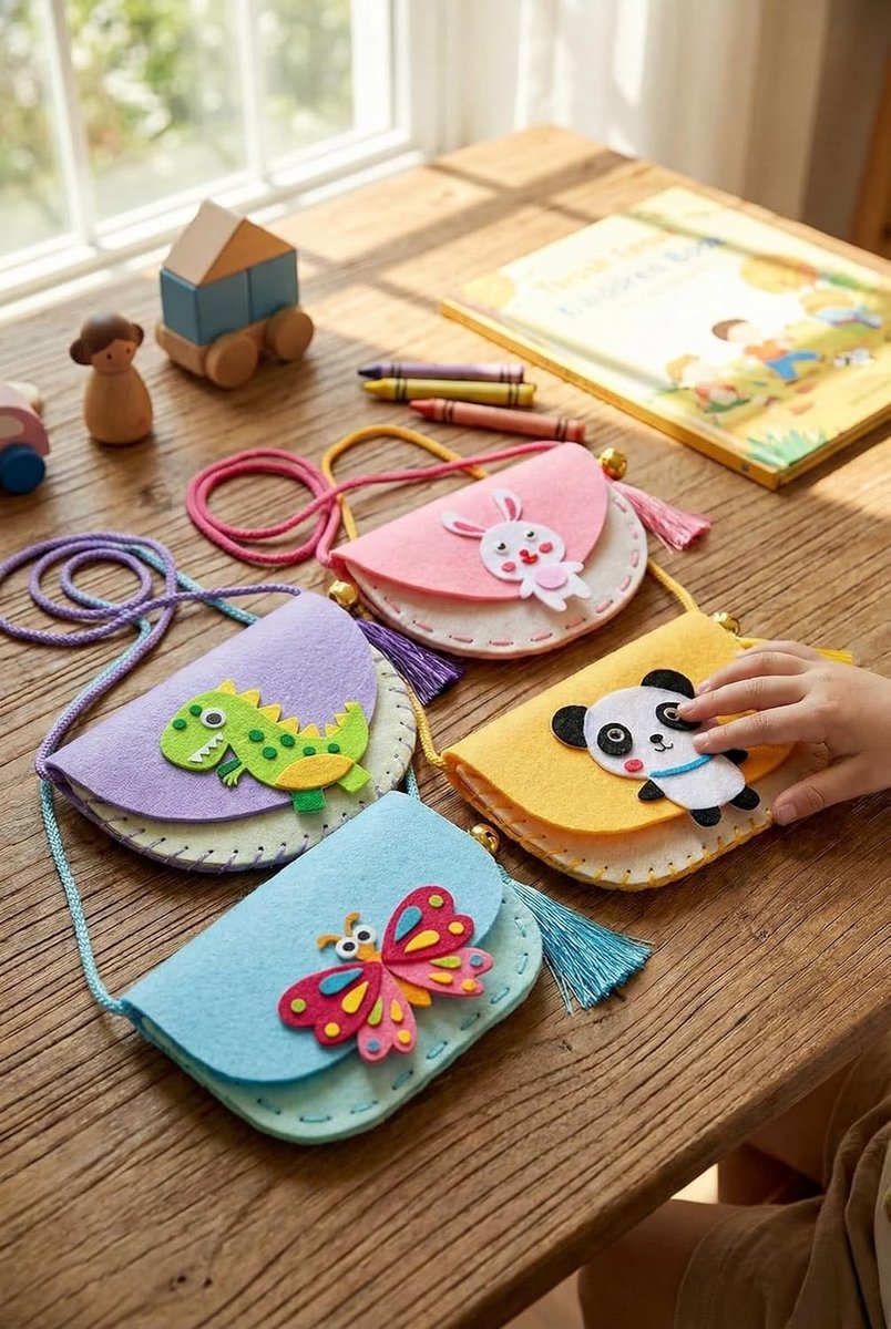 Knutselkoffer - Multikleur - DIY Naaikit voor 4 Schoudertassen - Veilig Vilt en Accessoires - Voor Kinderen vanaf 6 Jaar