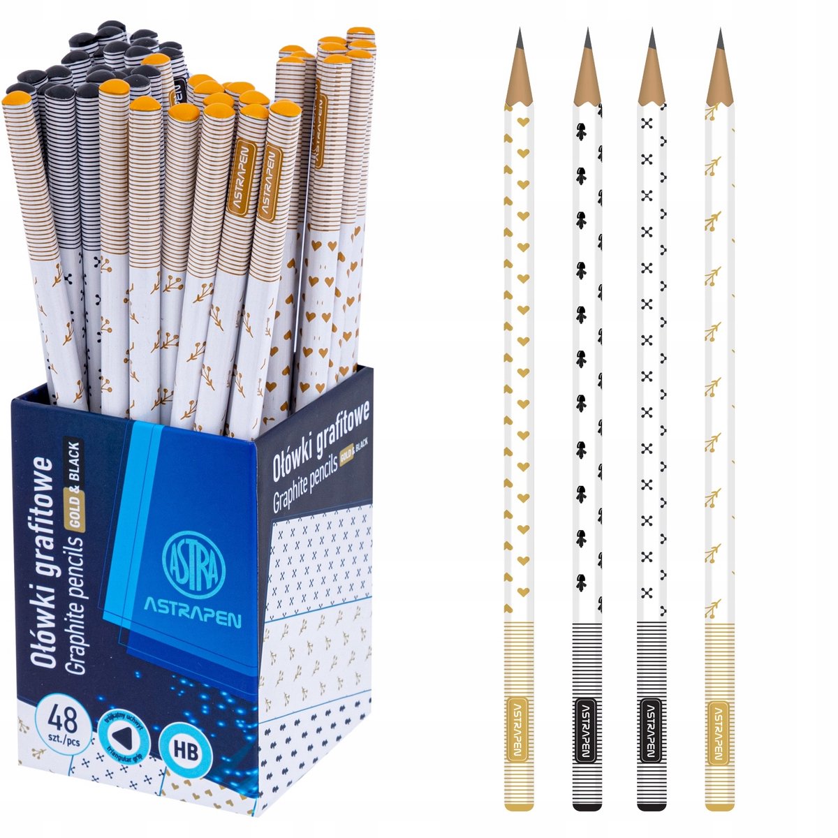 Astra Potlood HB Goud & Zwart Driehoekig 4 ​​Stuks