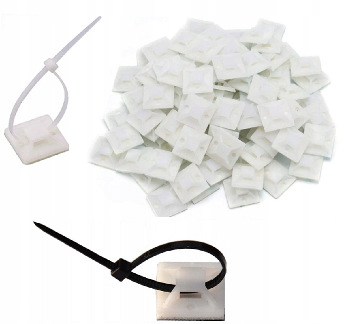 100x Zelfklevende Kabelclips 40x40 mm Wit ABS - Kabelbeheer