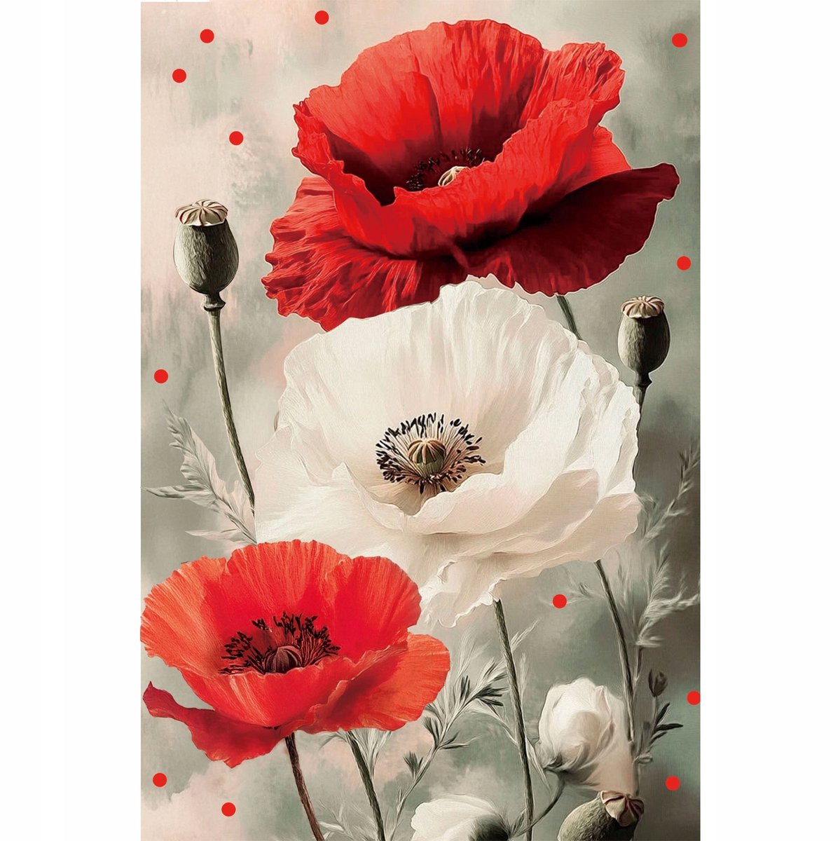 Merkloos Diamond Painting 20x30 cm - Rode Klaprozen
