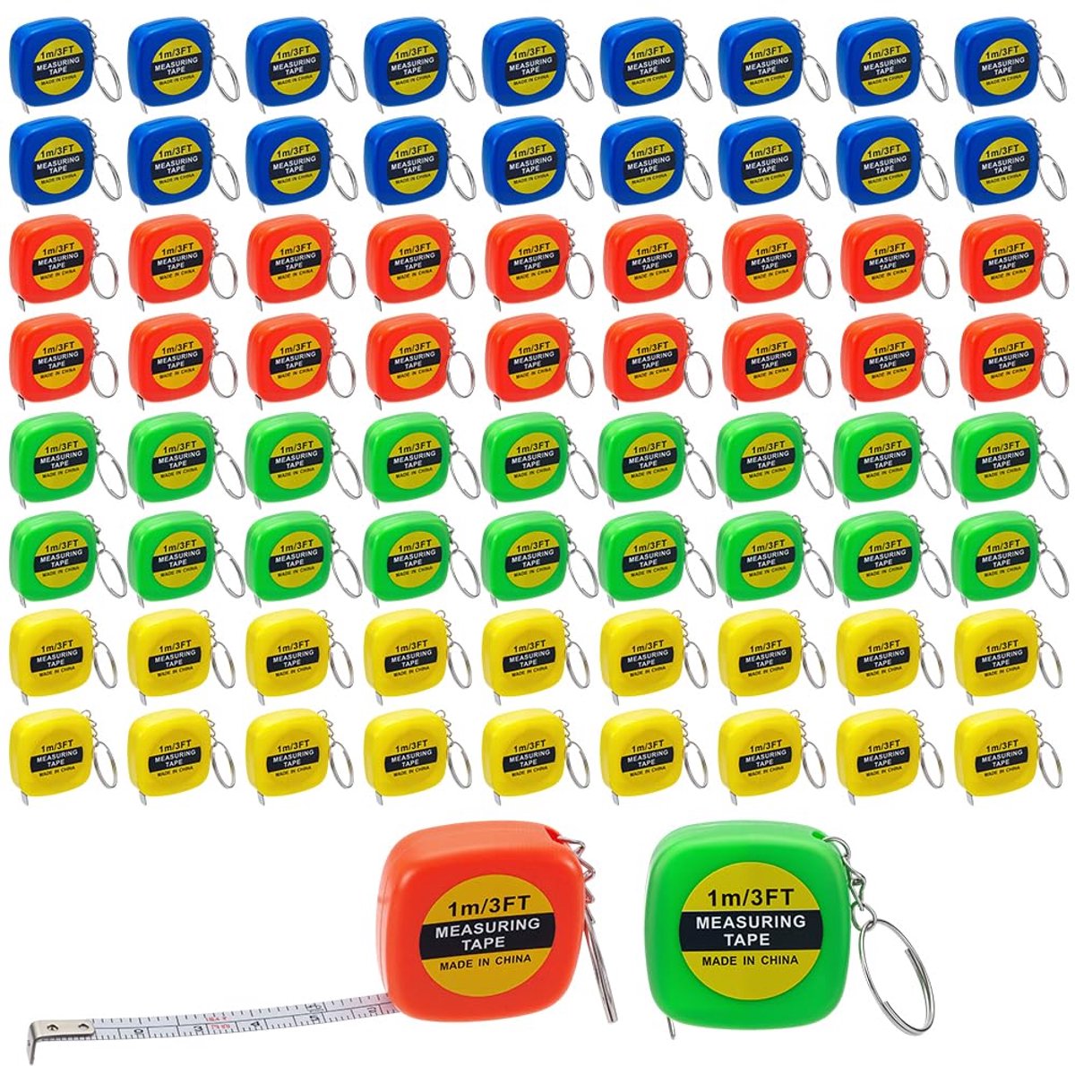 88 x Small Tape Measure Key Chains. 1m Long Retractable Mini Tape Measure with Steel Rings Pocket Measurement for - ShopVlot