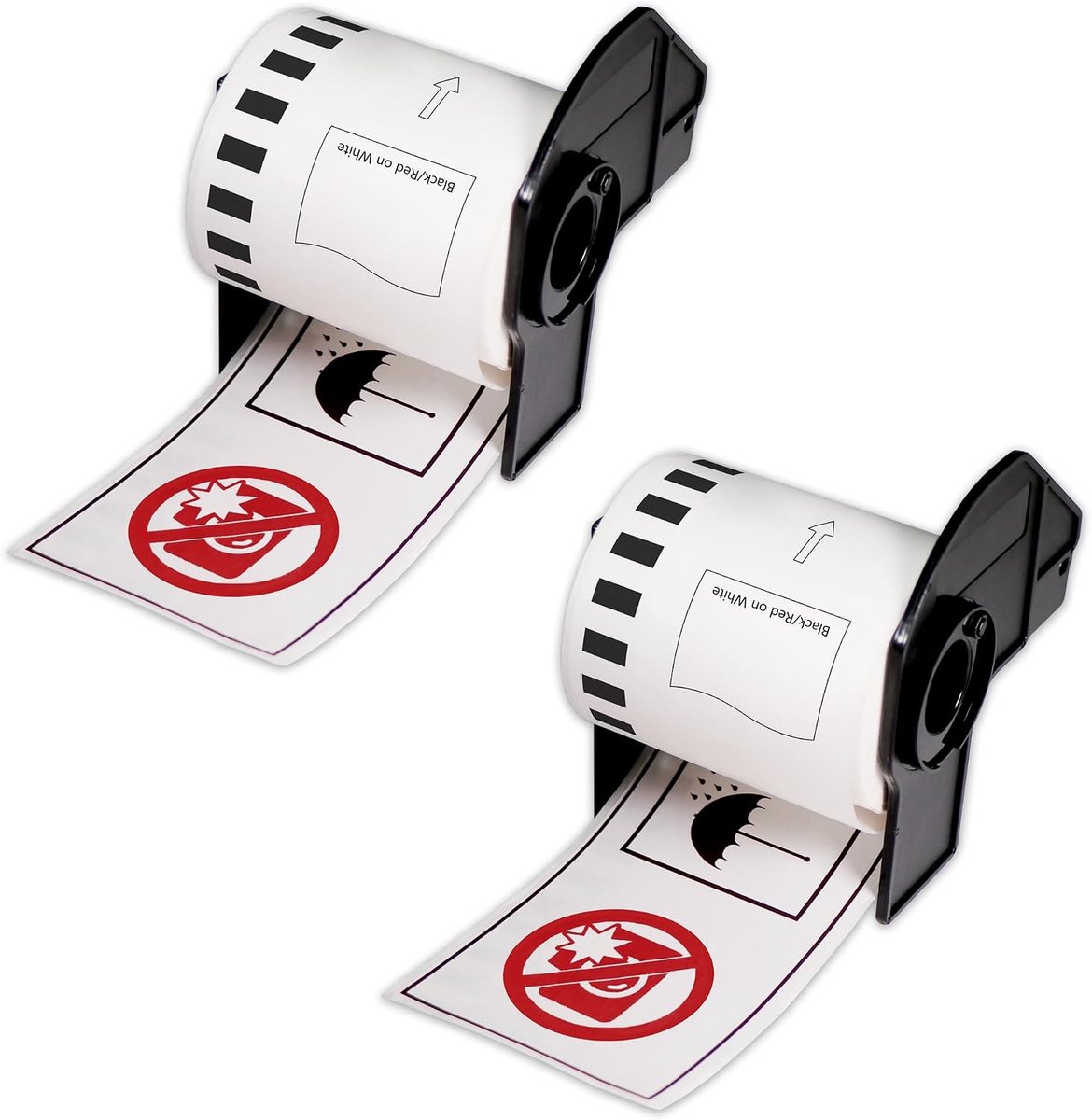 BETCKEY - Labels for Replacement of Brother DK-22251, 62mm x 15.24m, Rot/Schwarz auf Wit, 2 Black/Red on White - ShopVlot
