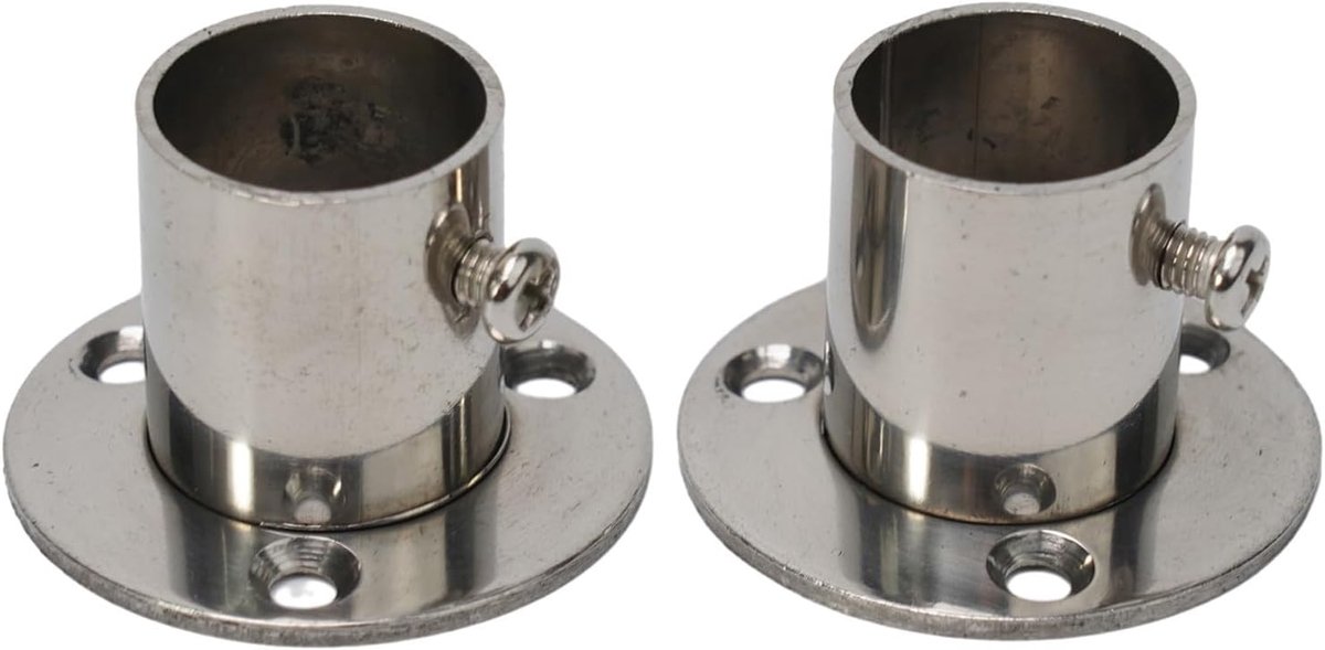 Stainless Steel Flange Rail Pole Supports 2 Pack for Cabinet and Bathroom Organization (22mm) - ShopVlot
