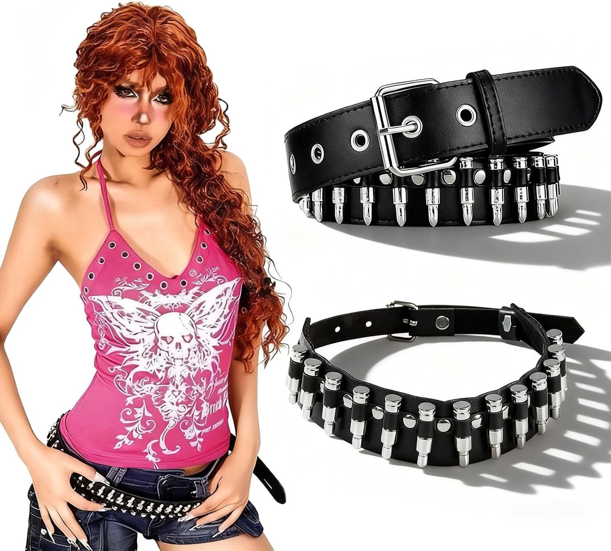 Emo accessoires riem Y2K - zwart leer - choker ketting met bullet klinknagels - trendy gothic stijl - ShopVlot