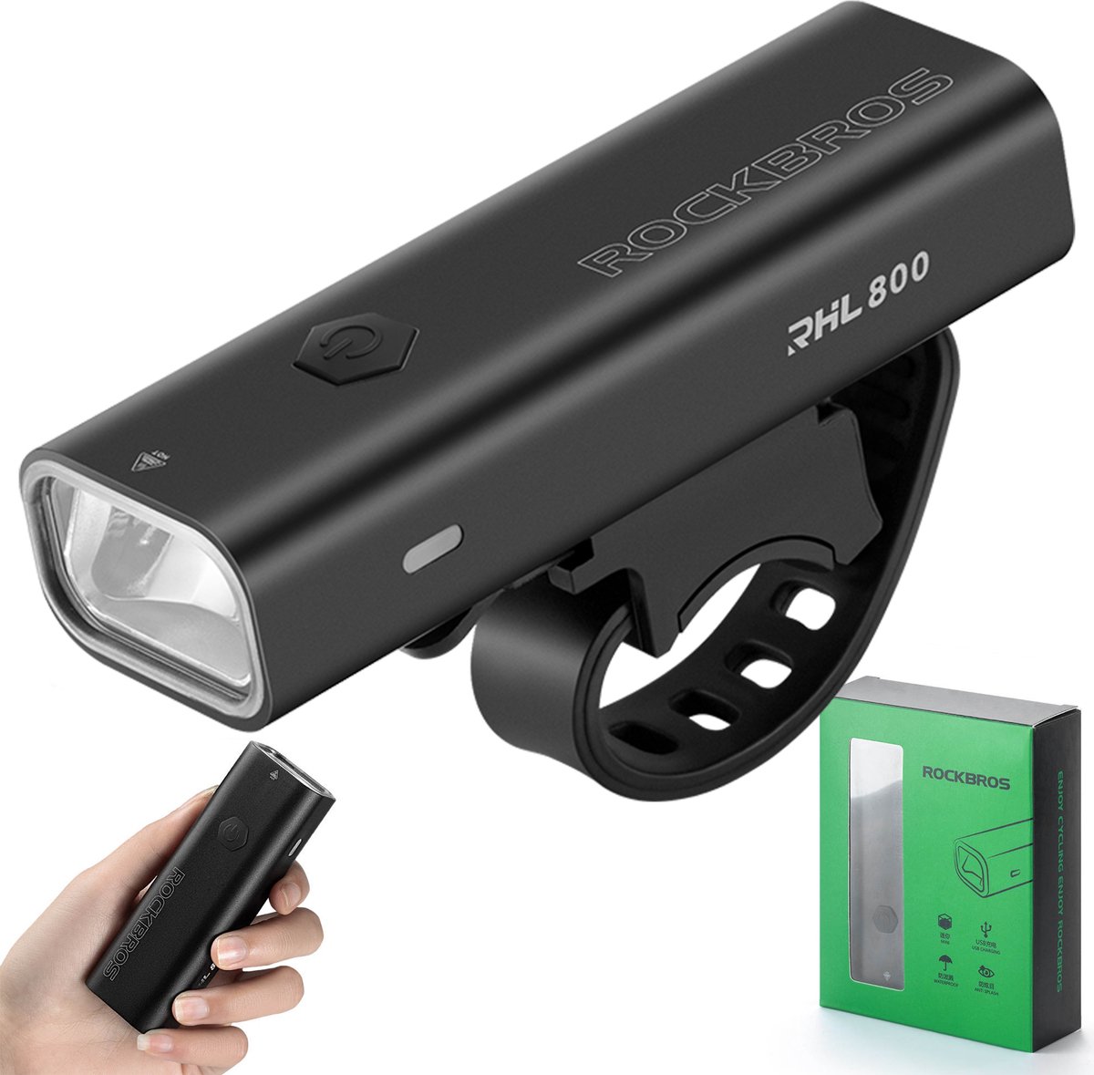 ROCKBROS RHL800 Fietslamp Voor 800LM USB-C IPX6 Krachtig Zwart