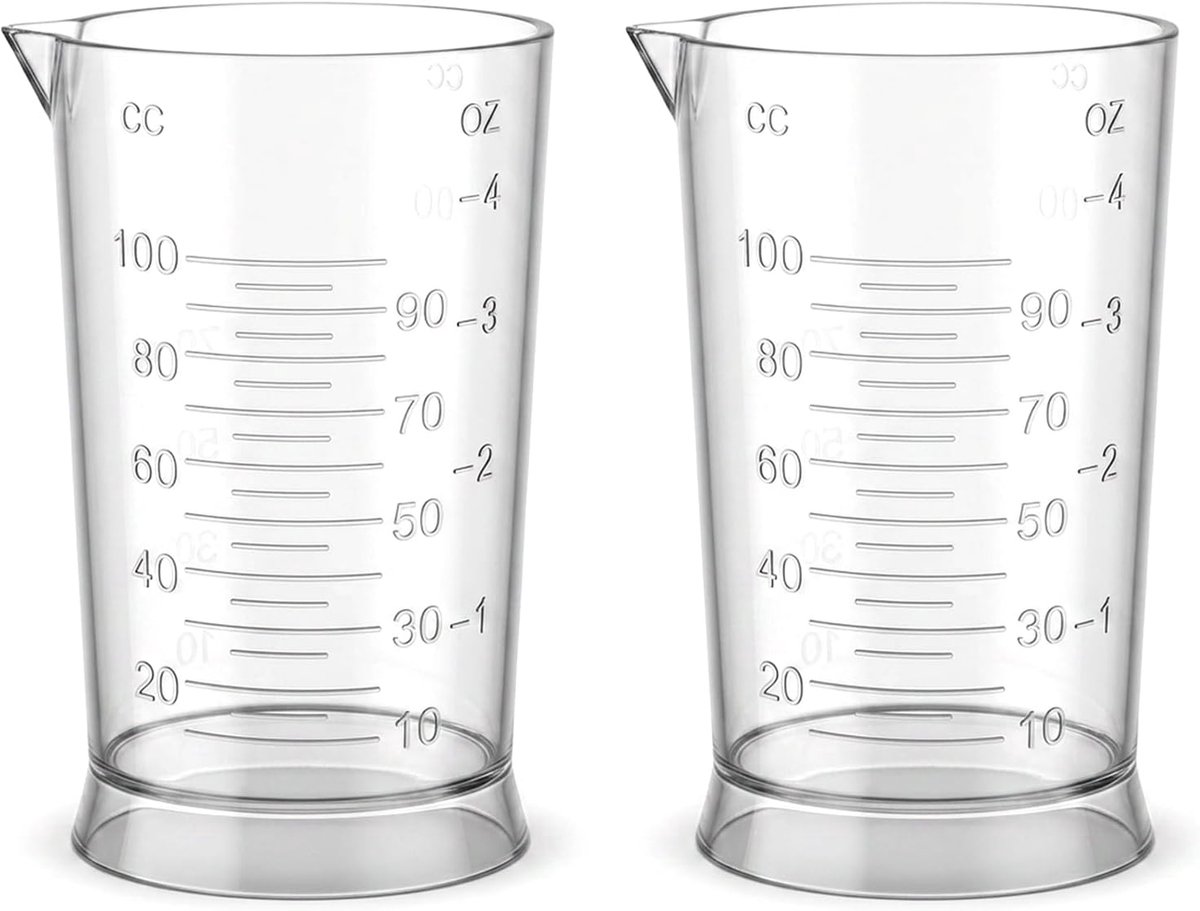 Set van 2 maatbekers 120 ml - kunststof - transparant - ideaal voor haarkleur - ShopVlot