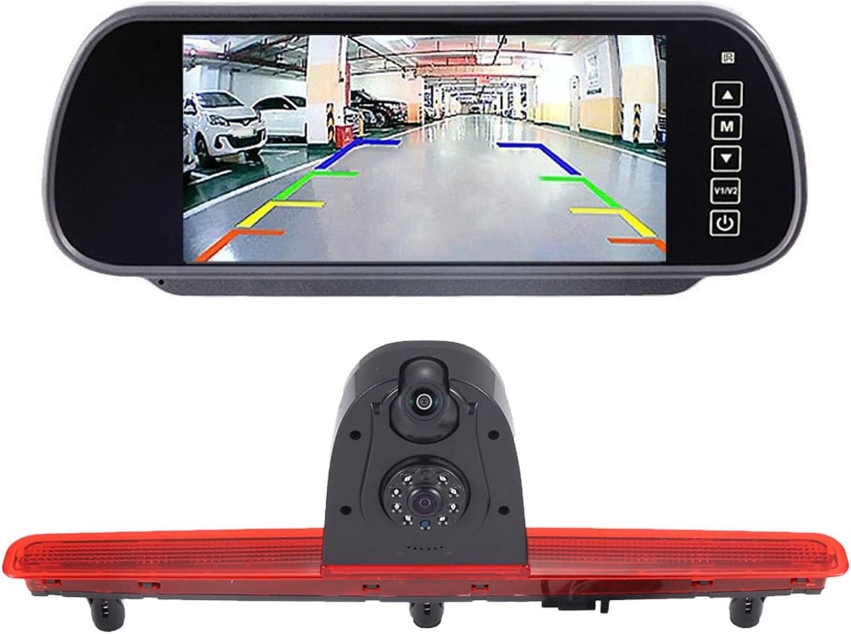Rear View Mirror Monitor + Dual Cameras, Super HD Night Vision, Rear View Camera for VW Multivan T5 V 5 Van Camper 7EF - ShopVlot