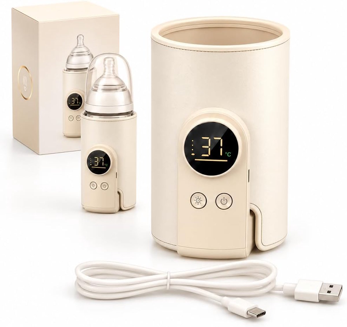 Flessenwarmer voor baby's, onderweg, met 6 temperatuurniveaus, 38-50 °C, geel - ShopVlot