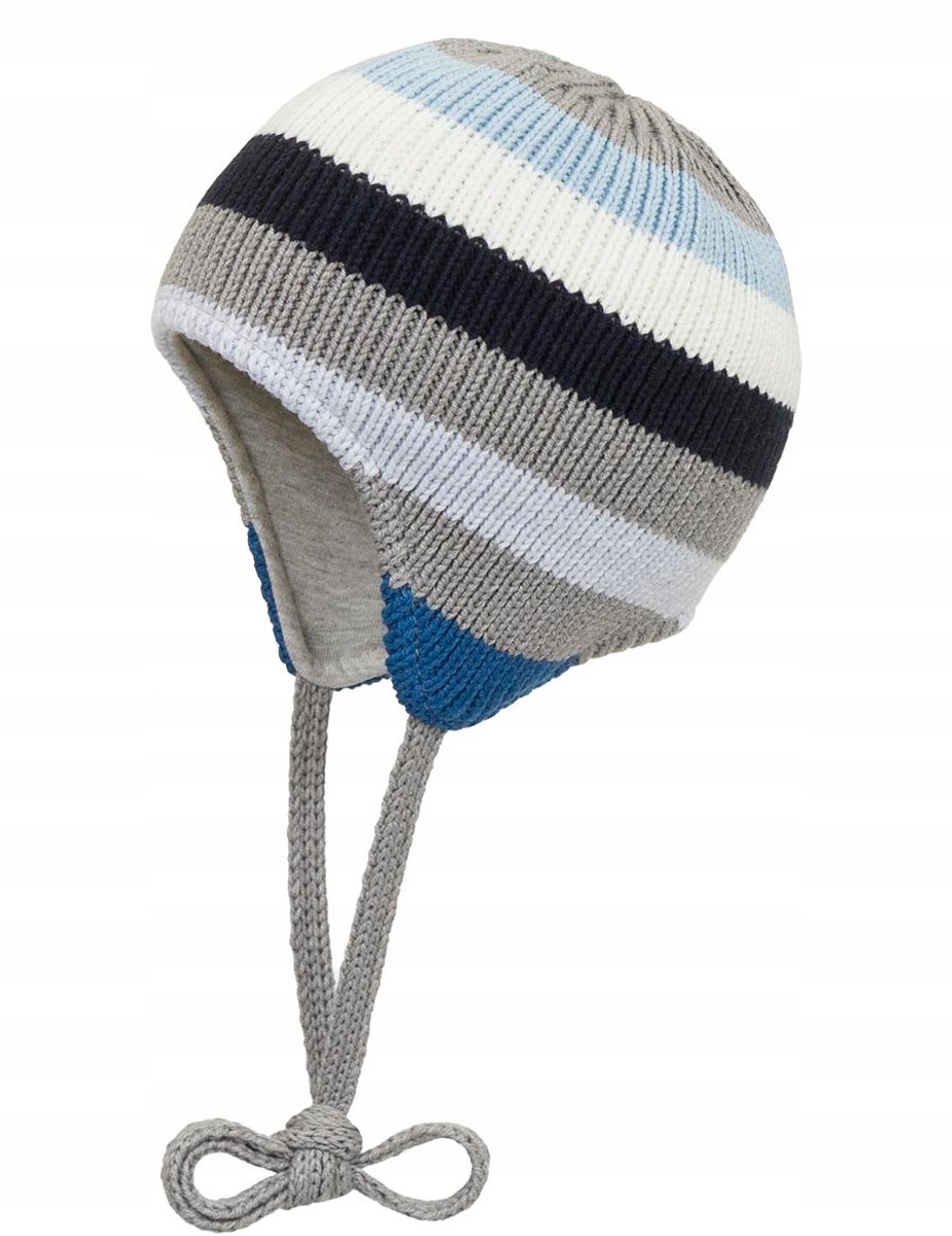 Baby muts Doll grijs gestreept met oorflappen, maat 41