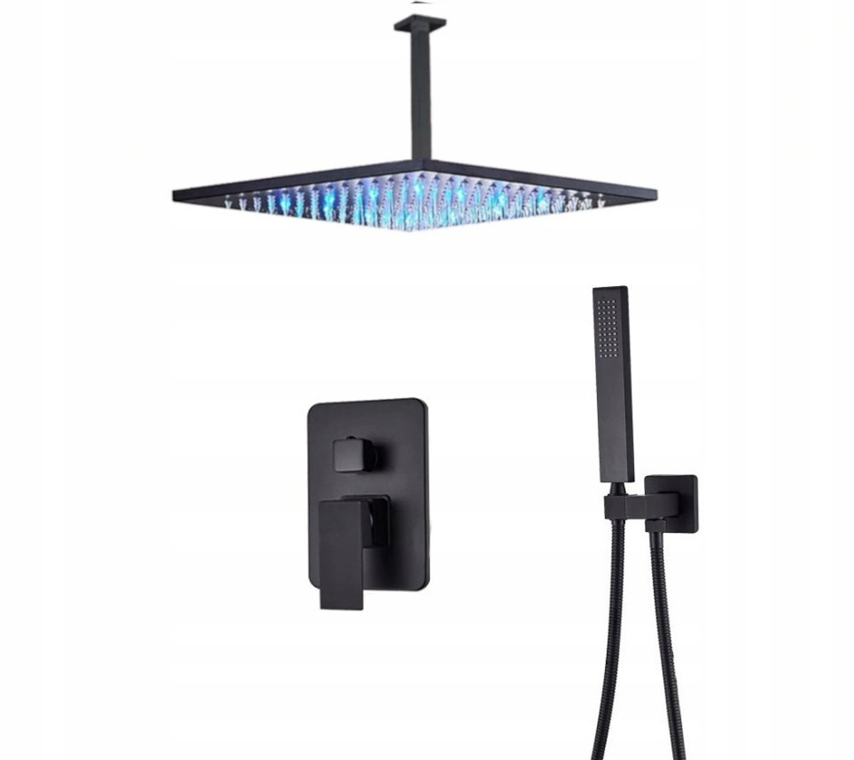 Zwart Mat Inbouw Doucheset met LED Regen Douchekop 30x30cm