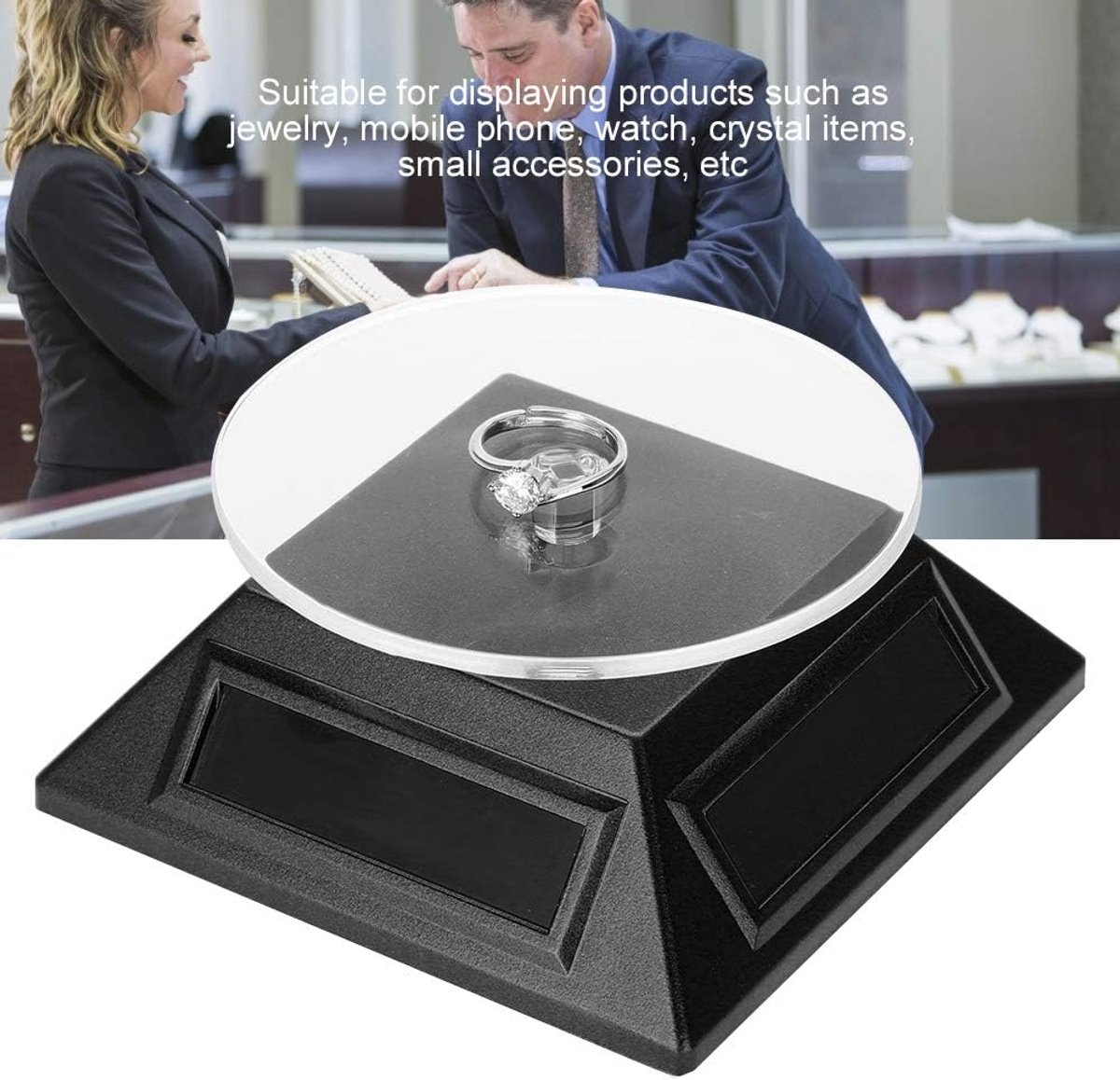 Jewellery turntable, 360° solar turntable, display stand for watches, phones and other jewellery. - ShopVlot