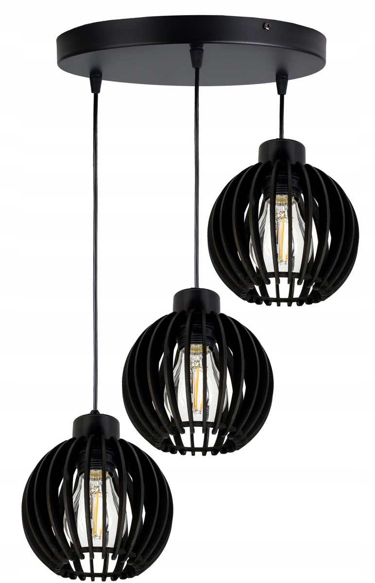 Merkloze Zwarte Houten Hanglamp - Loft Stijl, 3xE27 Fitting