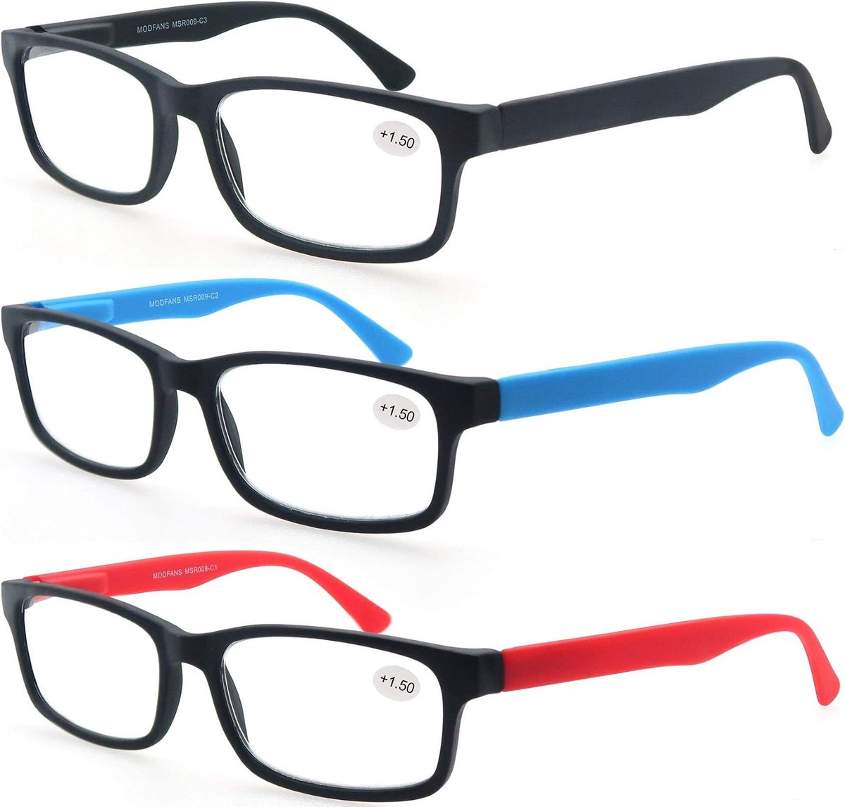 MODFANS Reading Glasses for Men and Women, Set of 3, Rectangular Clear Lens, Comfortable Spring Hinge Glasses, Stylish - ShopVlot