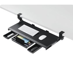 ETHU Under Desk Keyboard Tray with Storage Drawers, 68x30cm Keyboard Tray with C Clamp, Retractable Keyboard Shelf - ShopVlot